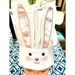 Easter Bunny Chef's Hat Adult White Adjustable Size Embroidered Cloth